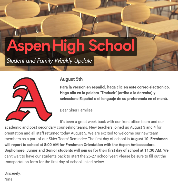 Front page of newsletter